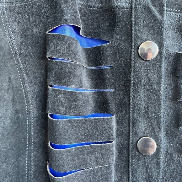 Dons Black Leather Jacket Blue Satin Lining Snap Closure M - Picture 4 of 16